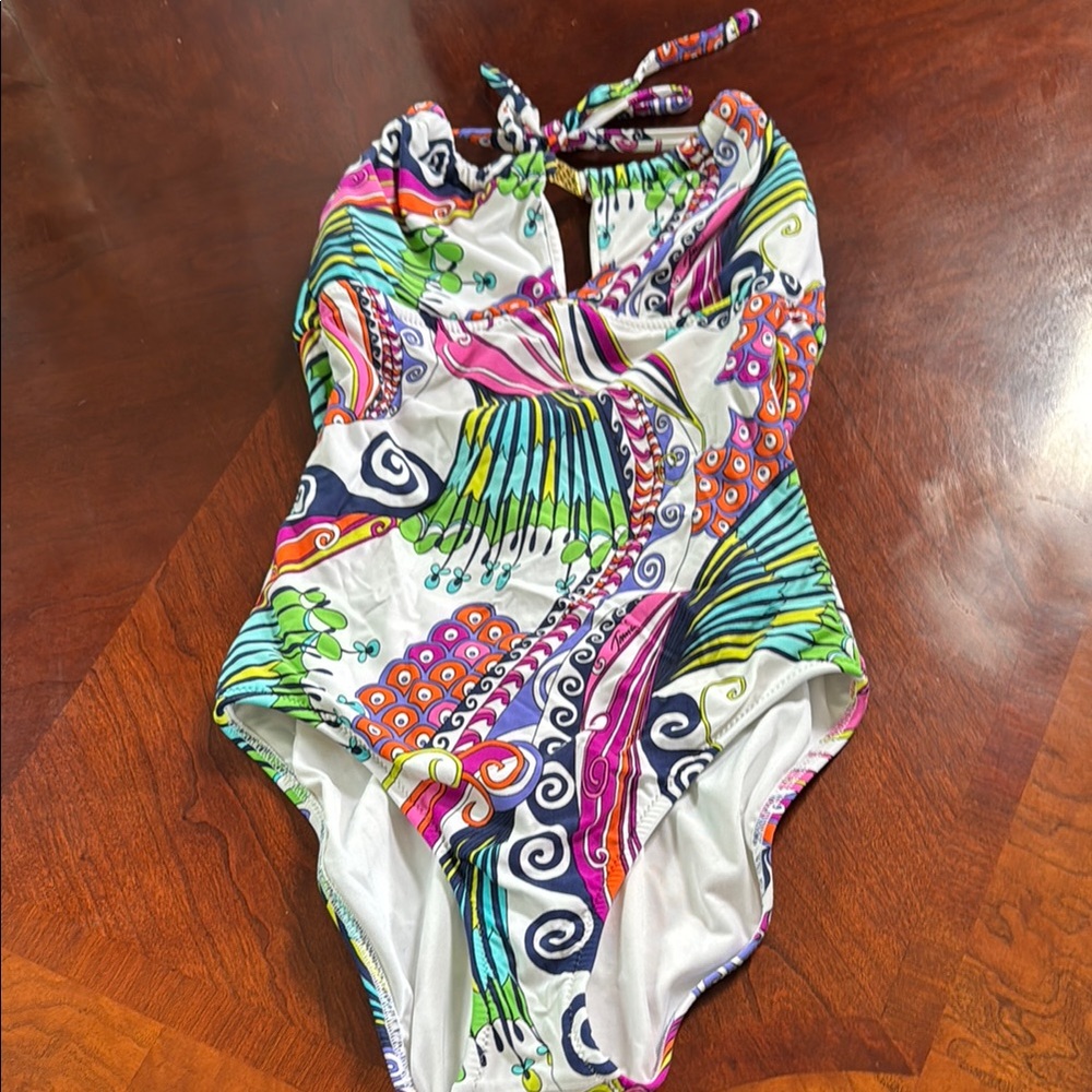 Trina Turk Red and Pink One-Piece Swimsuit with Halter Neck